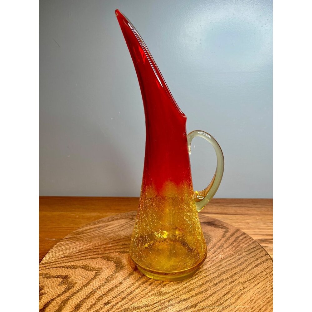 Vtg Kanawha Amberina Crackle Glass Vase Pitcher 1960's, art glass, art deco